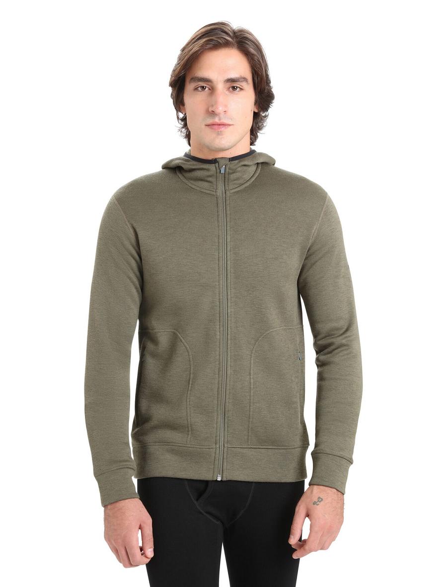 Icebreaker RealFleece® Merino Elemental Long Sleeve Zip Hood Férfi Kabát Olivazöld | HU 1240BEXC